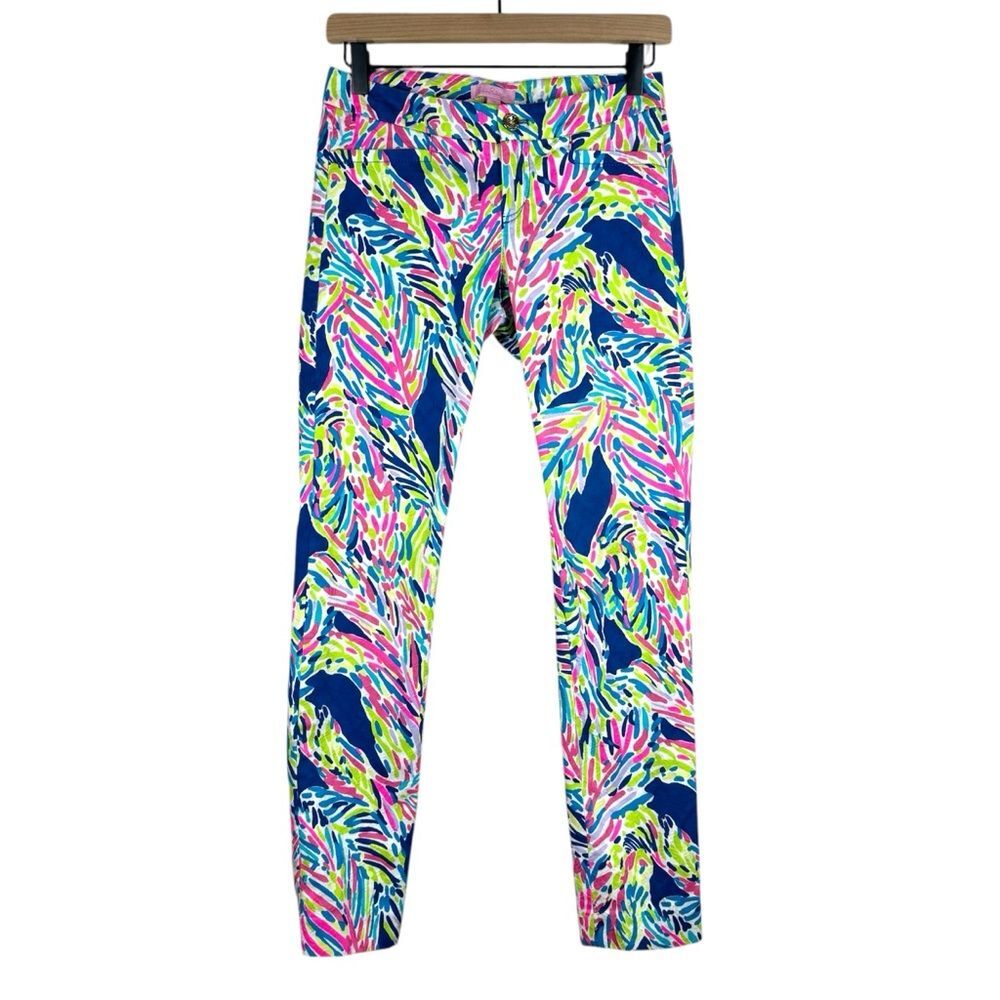 Lilly Pulitzer Kelly Textured Skinny Ankle Pants Women Size 00 Bright Neon 12816